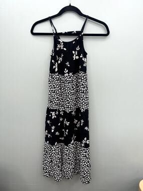 Cat & Jack Black White Floral Tiered Sundress Girls XL 14 16